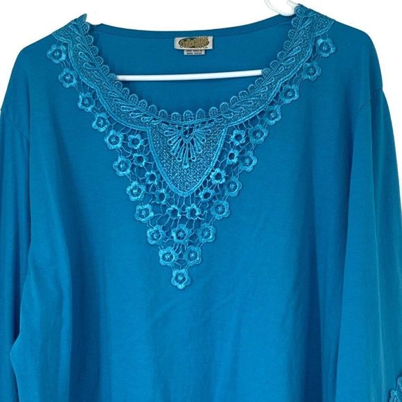 Womens Collections ETC Blue Embroider Lace Tshirt Top Long Sleeve XXL 3087 - Picture 8 of 8